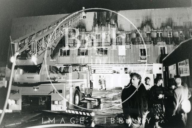 The aftermath of a fire at Twerton Park, Bath 1990