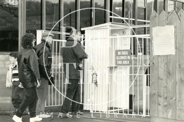 Rugby fans entering the Recreation Ground, Bath 1990