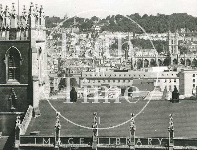 View over St. Mark's School towards Bath Abbey 1974