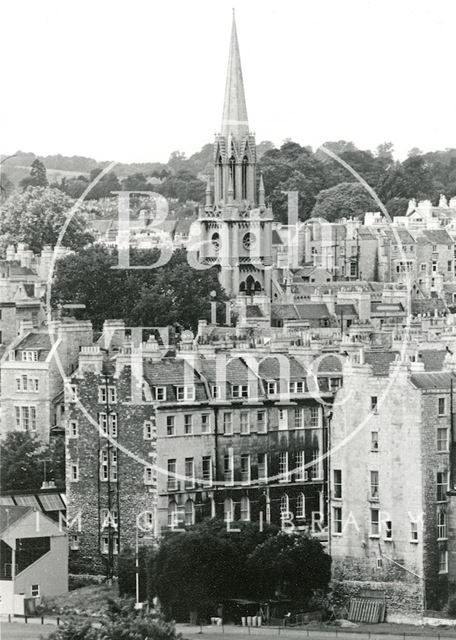 View across the Recreation Ground towards St. Michael's Church, Bath 1964