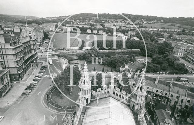 View from Bath Abbey tower looking down over Orange Grove and across to the Recreation Ground c.1971