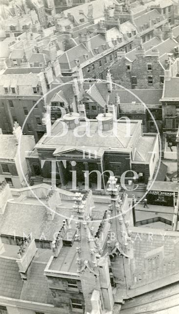 View from Bath Abbey tower looking down on Friends Meeting House on York Street c.1915