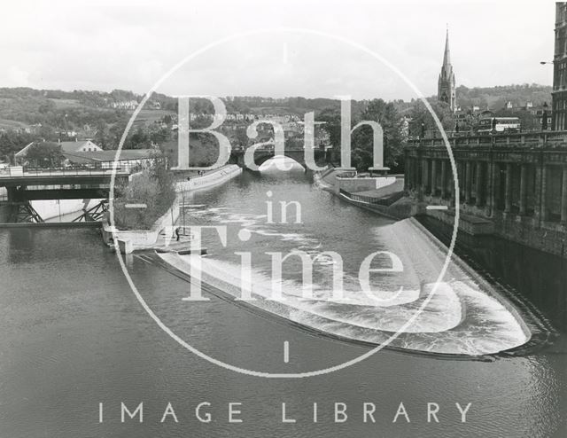 View of the newly constructed Pulteney Weir and flood defence scheme, Bath 1972