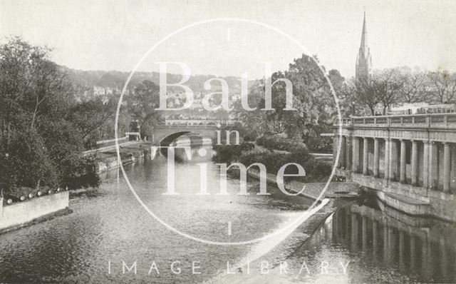 View taken from the Stocking Shop, Pulteney Bridge of the river, Bath c.1950?