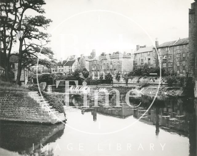 The weir and factories and mills at Twerton on the River Avon, Bath c.1950