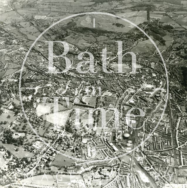 Aerial view of Royal Victoria Park, Western Riverside and the city of Bath in general 1954