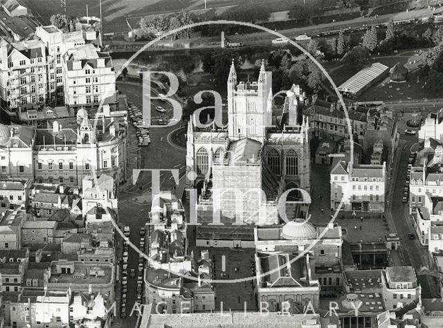 Aerial view of Bath Abbey undergoing cleaning 1991