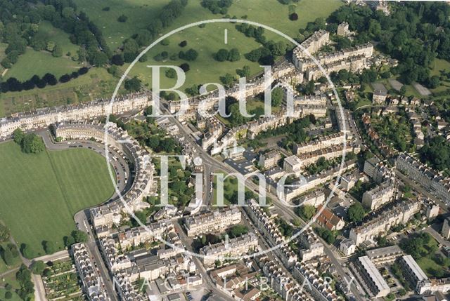 Aerial view of Bath looking over Royal Crescent 1991