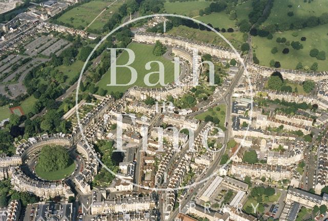 Aerial view of Bath looking over the Circus and Royal Crescent 1991