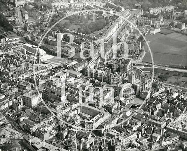 Aerial view of Bath showing the city centre and Great Pulteney Street 1975