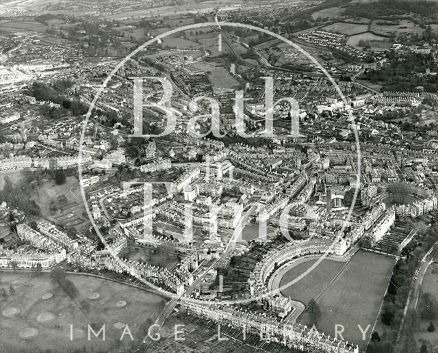 Aerial view of Bath looking over Royal Crescent towards Bathwick 1971