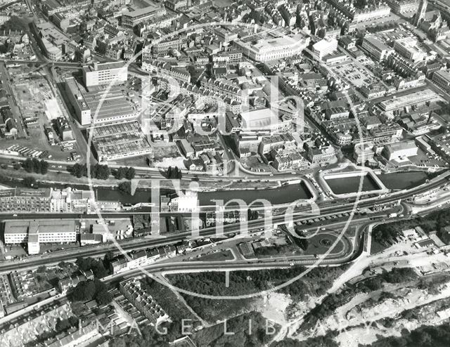 Aerial view of Bath showing the Holloway area under construction 1971