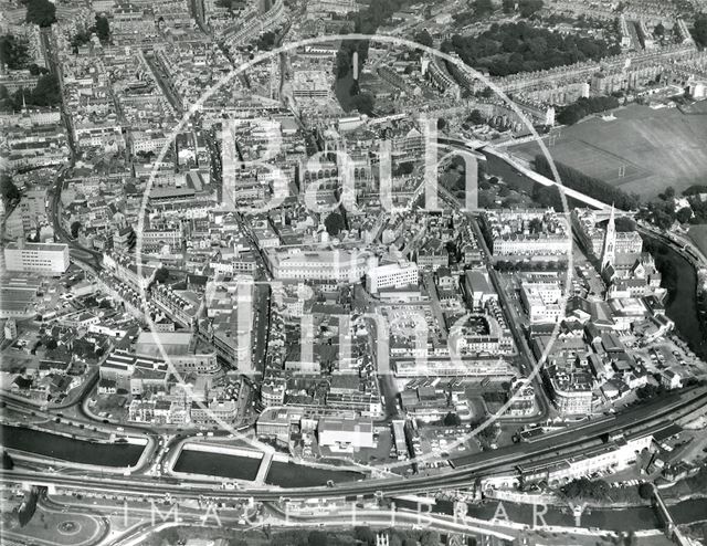 Aerial view of Bath from above Beechen Cliff of the old Southgate area c.1970