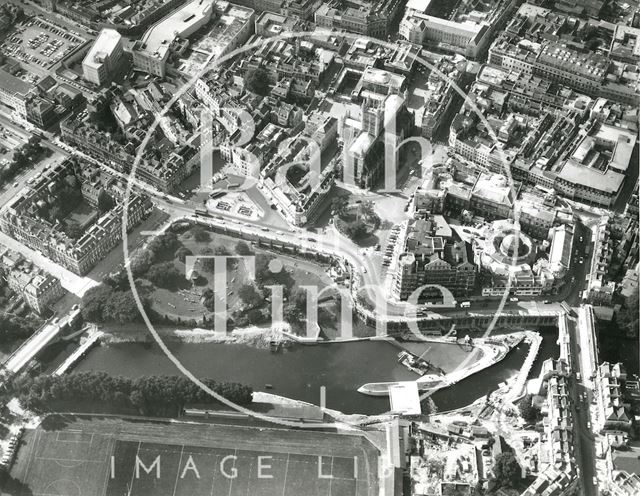 Aerial view of Parade Gardens and the Recreation Ground, Bath 1971