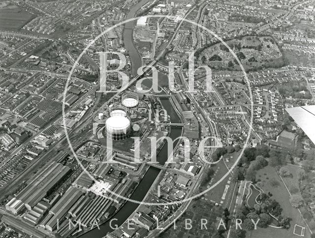 Aerial view of Western Riverside, Bath 1973