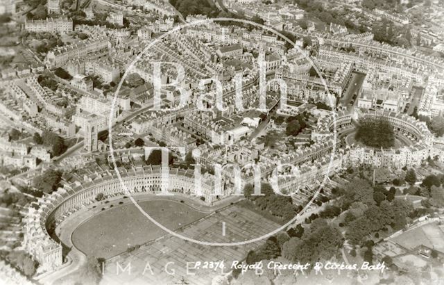 Aerial view of Royal Crescent, Bath with allotments c.1950