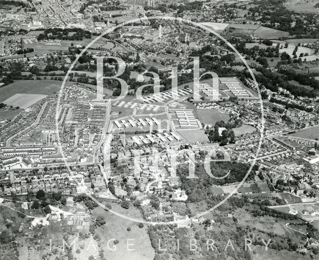 Aerial view of Combe Down, Foxhill M.O.D. site with Bath in the background 1975