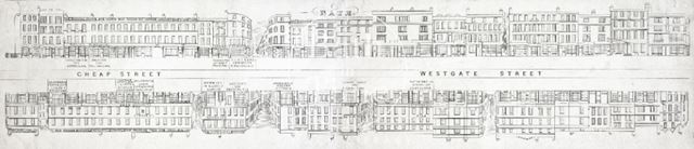 Street panorama of Cheap Street and Westgate Street, Bath 1841