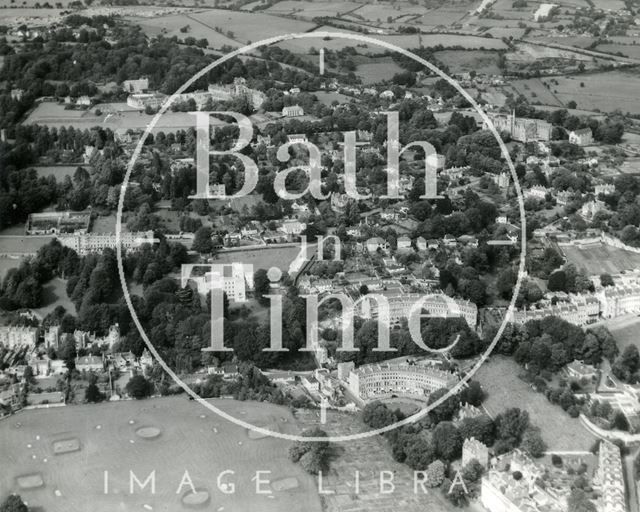 Aerial view of Bath looking at Cavendish Crescent, Somerset Place and Lansdown 1960s