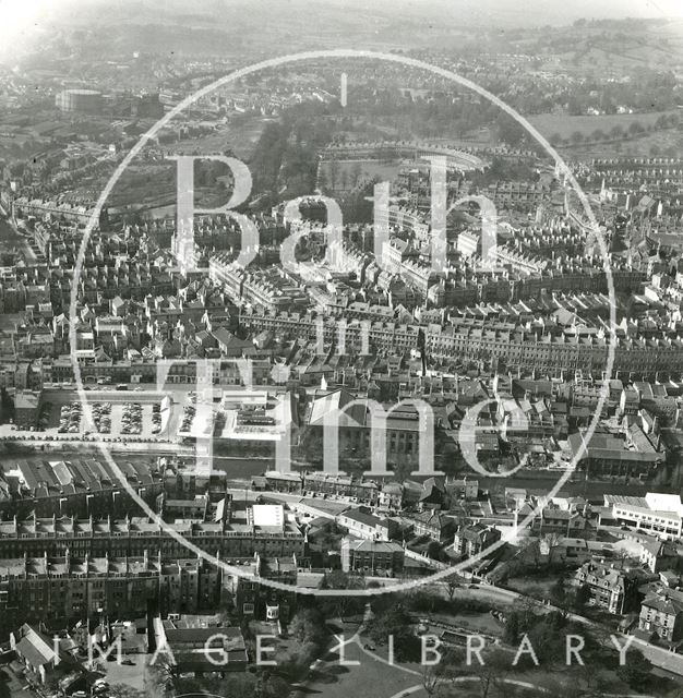 Aerial view of Bath looking over Walcot towards Royal Crescent 1965