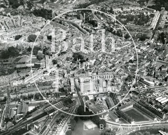 Aerial view of Bath looking over Green Park towards Queen Square 1965