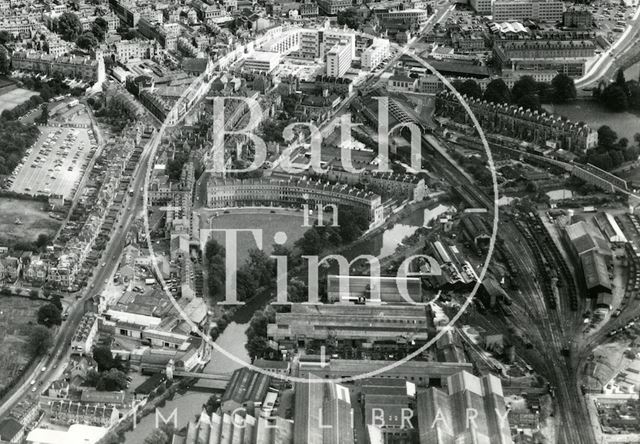 Aerial view of Norfolk Crescent, Green Park Station and Kingsmead development, Bath 1965 - detail