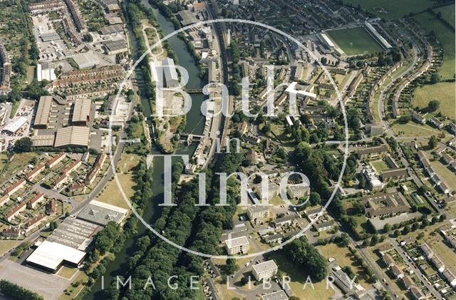 Aerial view of Weston Island and Twerton, Bath 1993