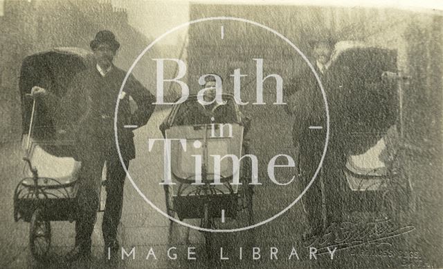 Three gentlemen with Bath chairs outside Edgar Buildings, George Street, Bath c.1910