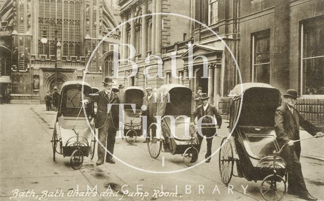 Bath chairs outside the Pump Room in Abbey Church Yard, Bath 1907