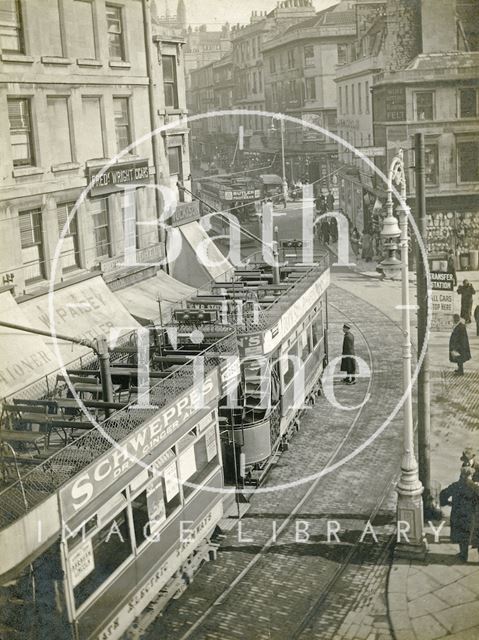 Trams at Kingsmead Street, Bath 1925