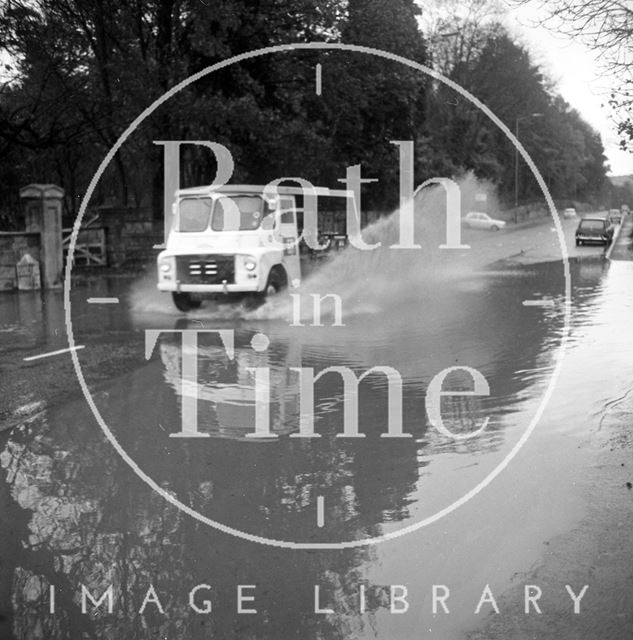 Flooding on London Road West, outside Bailbrook House near Bath 1971