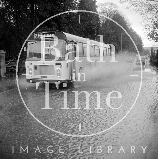 Flooding on London Road West, outside Bailbrook House near Bath 1971