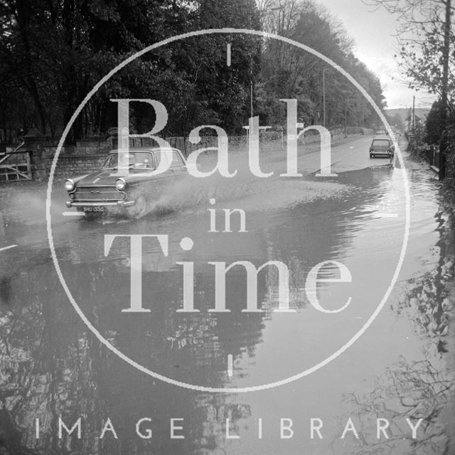 Flooding on London Road West, outside Bailbrook House near Bath 1971