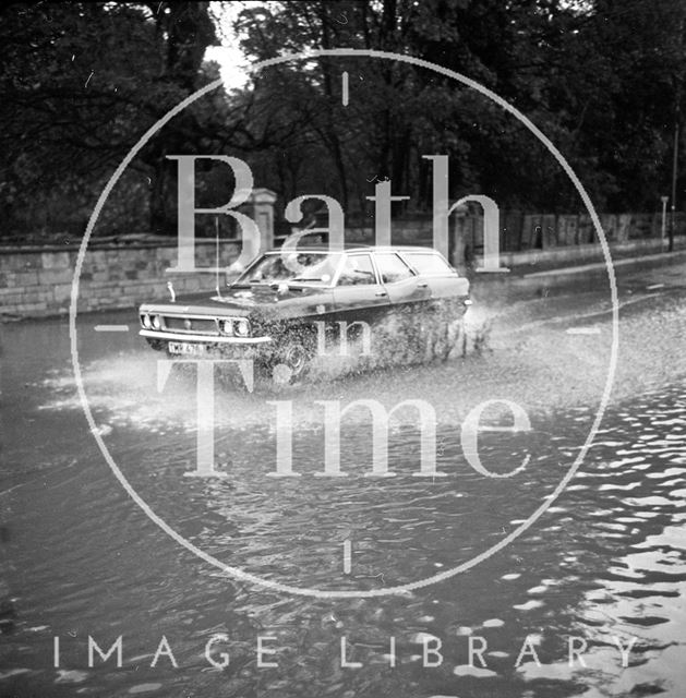 Flooding on London Road West, outside Bailbrook House near Bath 1971