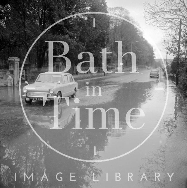 Flooding on London Road West, outside Bailbrook House near Bath 1971