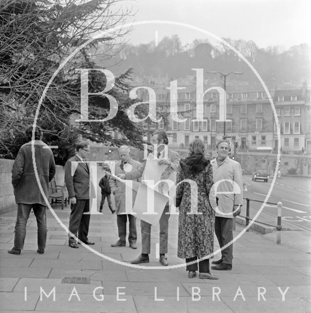 Members of the Bath Preservation Trust inspect areas to be affected by proposed new road and tunnel 1971