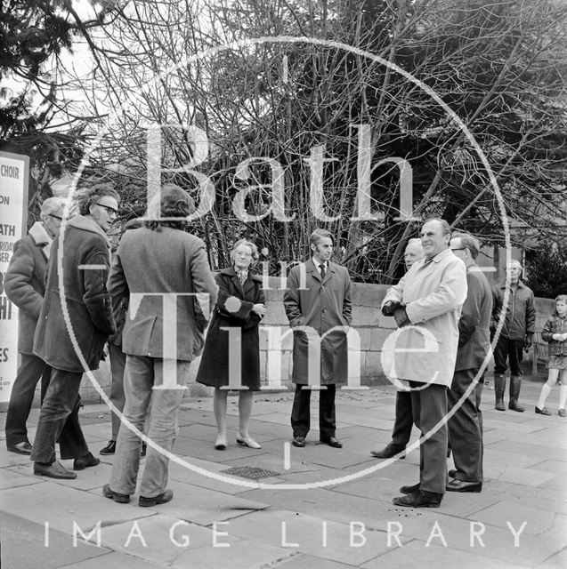 Members of the Bath Preservation Trust inspect areas to be affected by proposed new road and tunnel 1971