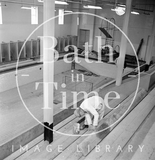 Beau Street Baths being redecorated, Bath 1972