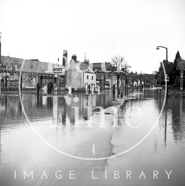 High Street, Midsomer Norton, Somerset flooded 1972