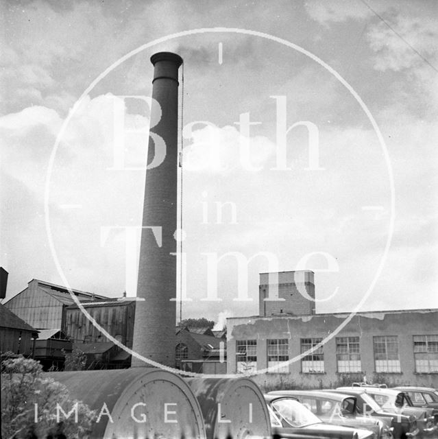 The chimney of St. Cuthbert's Mill near Wells, Somerset c.1955