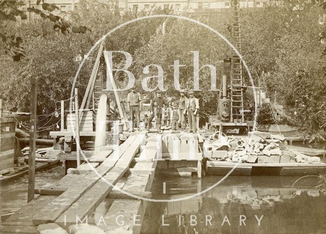 Engineering work on the River Avon by Cleveland Bridge, Bath c.1890