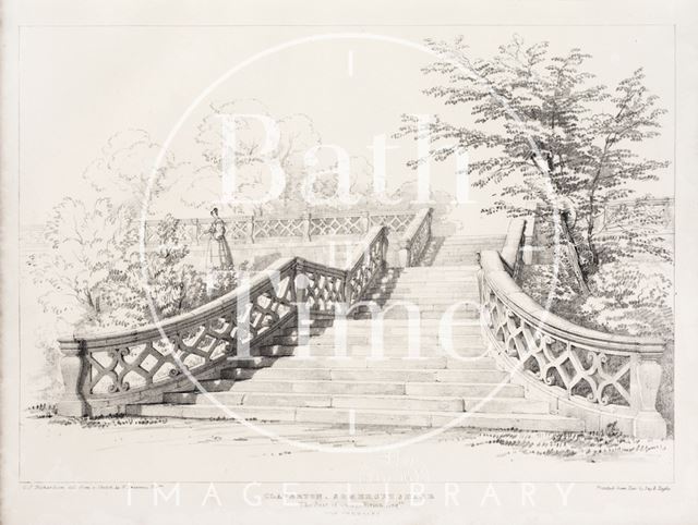 The steps and stone balustrade to the old Claverton Manor near Bath 1837