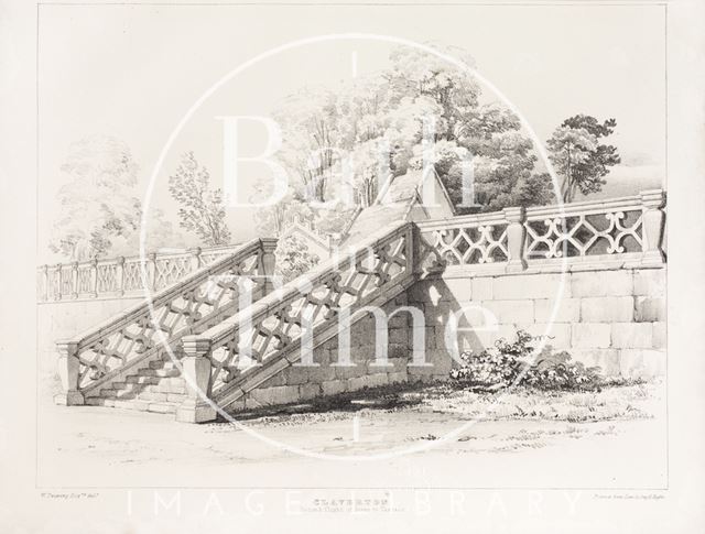 The steps and stone balustrade to the old Claverton Manor near Bath 1837