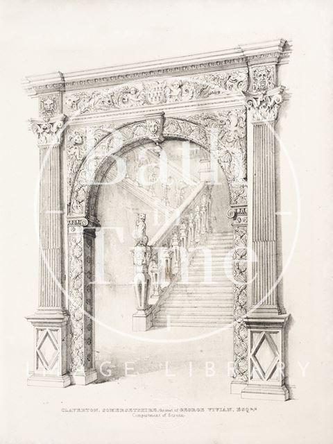 Compartment of screen and staircase of the old Claverton Manor near Bath 1837