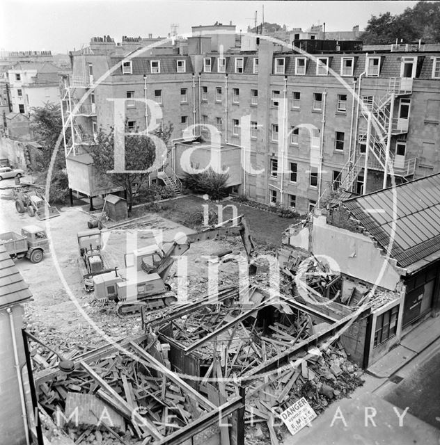 The demolition of the garage behind the Francis Hotel, Bath 1972