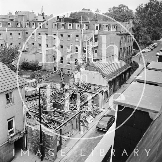 The demolition of the garage behind the Francis Hotel, Bath 1972