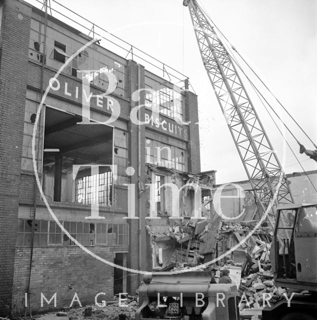 The demolition of Oliver's Biscuit Factory, Manvers Street, Bath 1973