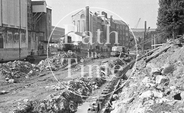 Work on the river path by Green Park opposite the Newark Works, Bath 1973