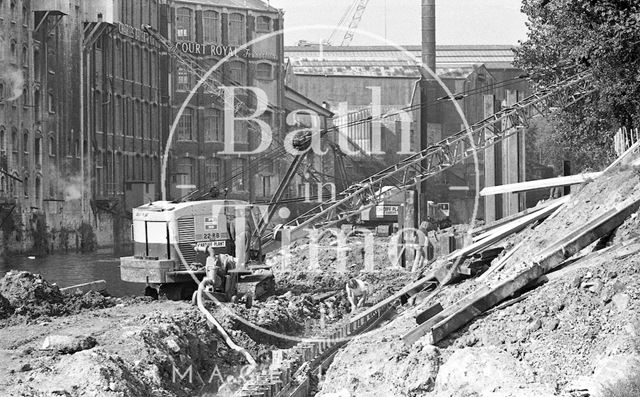 Work on the river path by Green Park opposite the Newark Works, Bath 1973