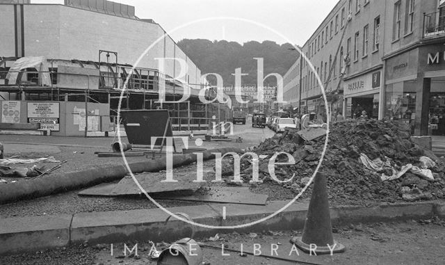 View down Southgate Street past the almost completed Shopping Centre, Bath 1973